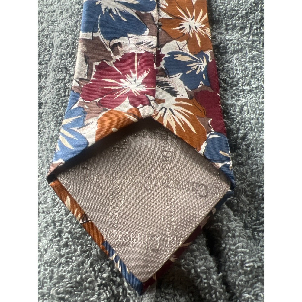 Christian Dior Monsieur Silk Tie Floral Pattern Blue Burgundy Brown Men‎ - Picture 3 of 4
